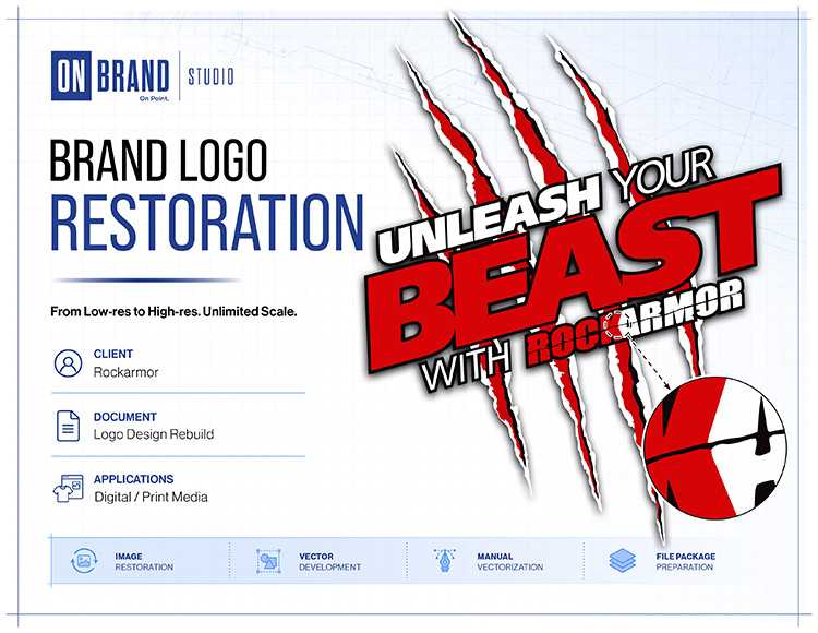 Manual logo rebuild and vectorization service by ON Brand Studio for cleaner production-ready brand files