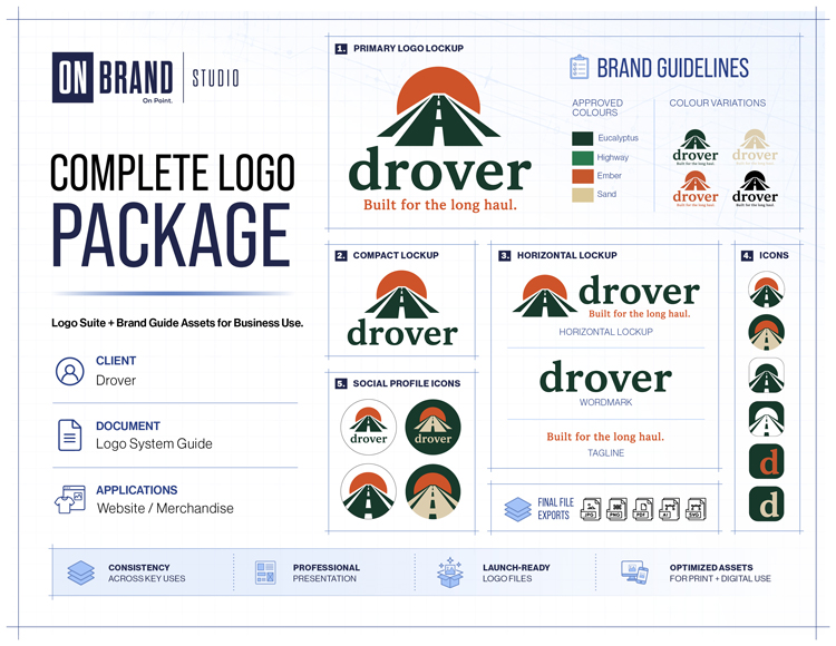 Complete logo package and brand guide for Drover