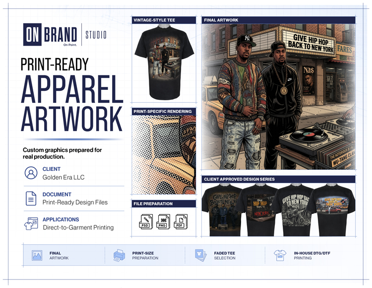 Print-ready apparel artwork for Golden Era LLC