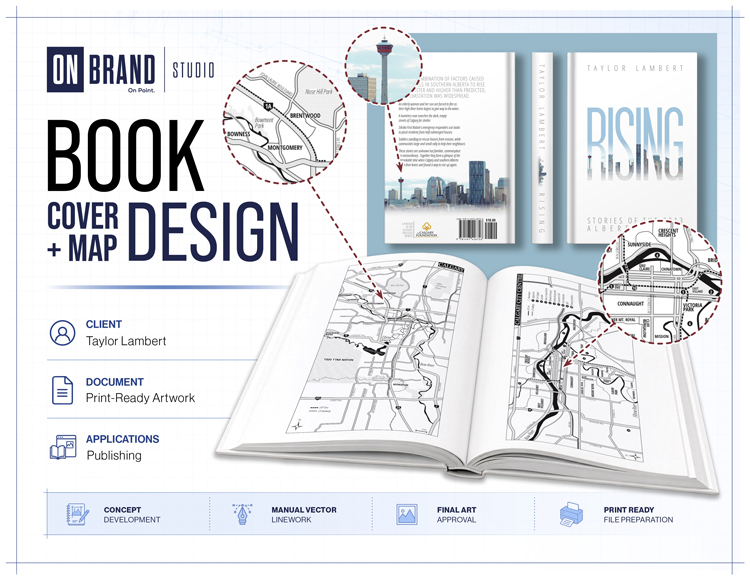 Rising book cover and interior map design for Taylor Lambert