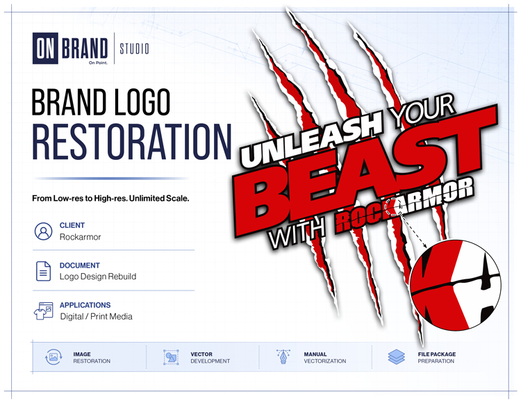 Manual logo rebuild and vectorization service by ON Brand Studio for cleaner production-ready brand files
