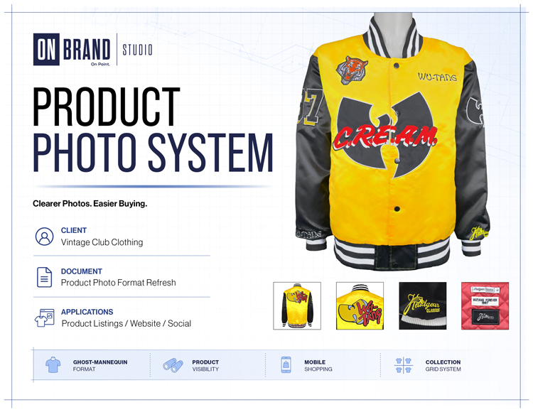 Ecommerce product photo system with ghost mannequin apparel presentation for Vintage Club Clothing